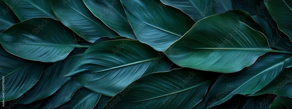 Fototapeta premium A close up view of dark green tropical leaves with a textured and organic background.