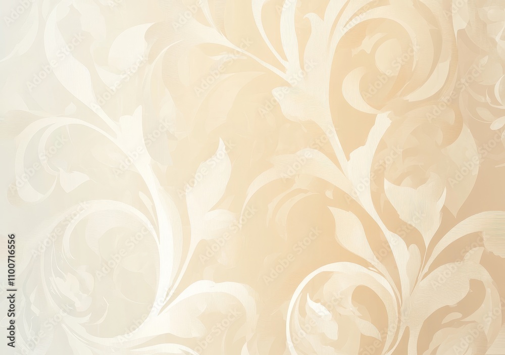 Fototapeta premium A seamless pattern with a light brown background and swirling white floral designs.