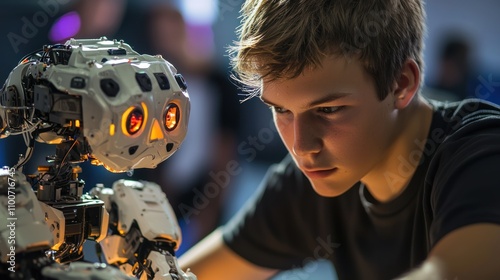 Student participating in a robotics competition, showcasing innovation photo