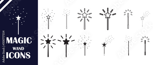 set of Magic wand icon symbol. Magic wand with star icon. vector illustration.