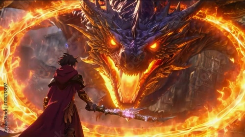 Fiery Dragon and Hero - Fantasy Game Cinematic Animation
