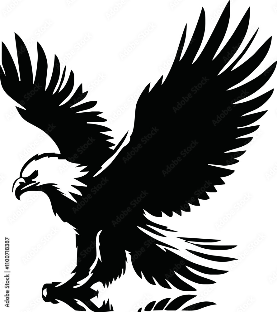 Obraz premium Eagle, silhouette of eagle, Eagle logo, icon, Logo, Vector graphic of eagle icon. Black and White Silhouette EPS10