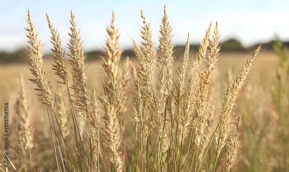 Fototapeta premium Close-up of tall grass in the foreground, Generative AI