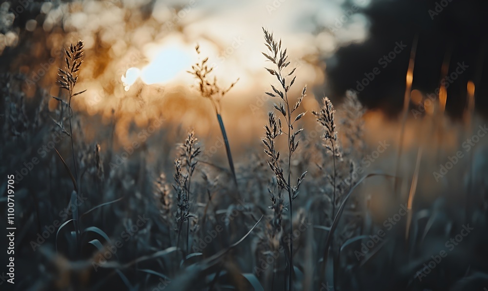 Obraz premium Close-up of tall grass in the foreground, Generative AI