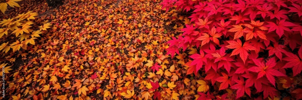 Vibrant autumn leaves in red, orange, and yellow hues covering a forest floor, leafy, outdoors Vibrant autumn leaves in red, orange, and yellow hues covering a forest floor, leafy, outdoors