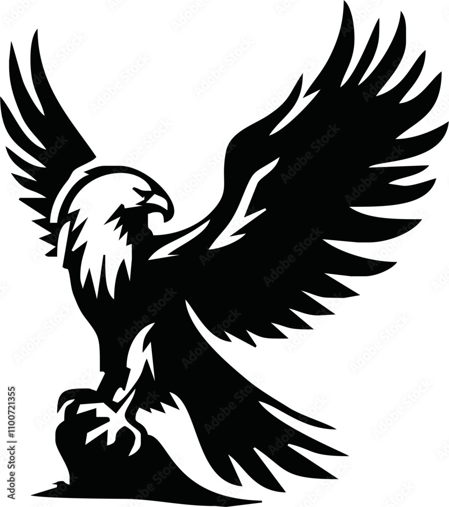 Obraz premium Eagle, silhouette of eagle, Eagle logo, icon, Logo, Vector graphic of eagle icon. Black and White Silhouette EPS10
