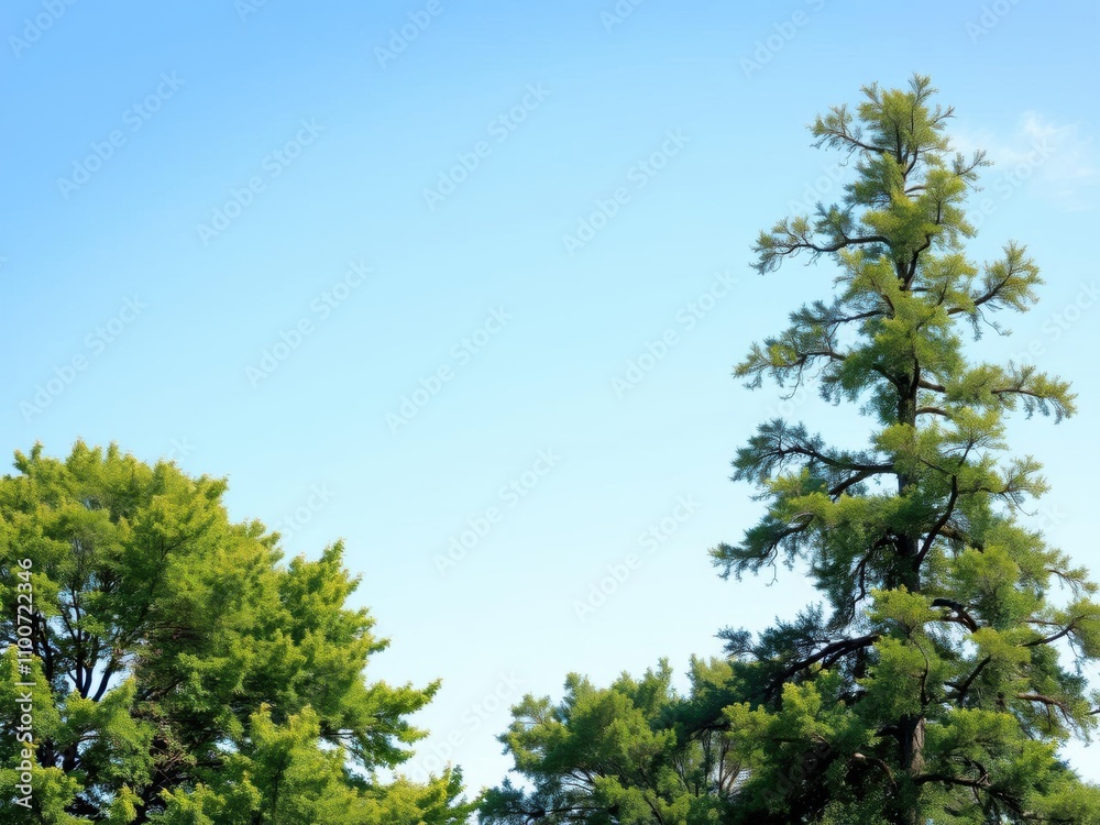 Obraz premium A single poplar tree standing tall in a field, isolated against a clear blue sky, natural, tranquility