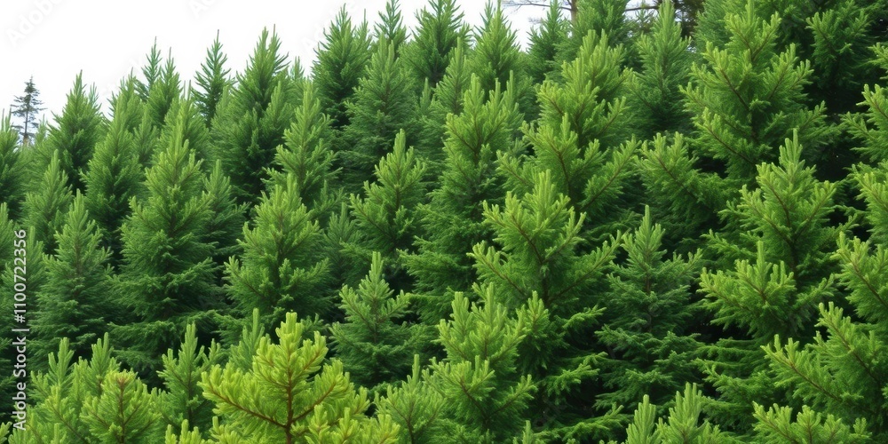 Fototapeta premium A single spruce tree standing tall against a white background, forest, tree
