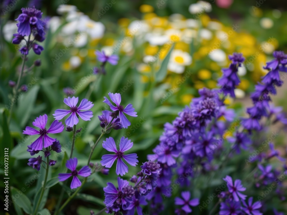 Fototapeta premium Vibrant purple flowers blooming in a serene garden setting, plant, flowers