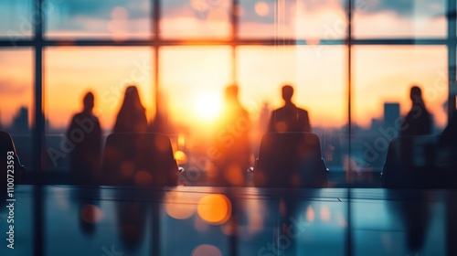 Wallpaper Mural Silhouettes of Business People Meeting in a Conference Room with a Sunset View Torontodigital.ca