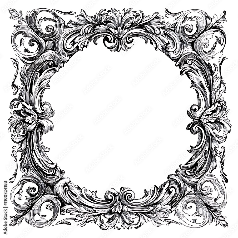 Obraz premium Vintage label frame design, line art drawing, detailed and intricate ink lines design, white background design,