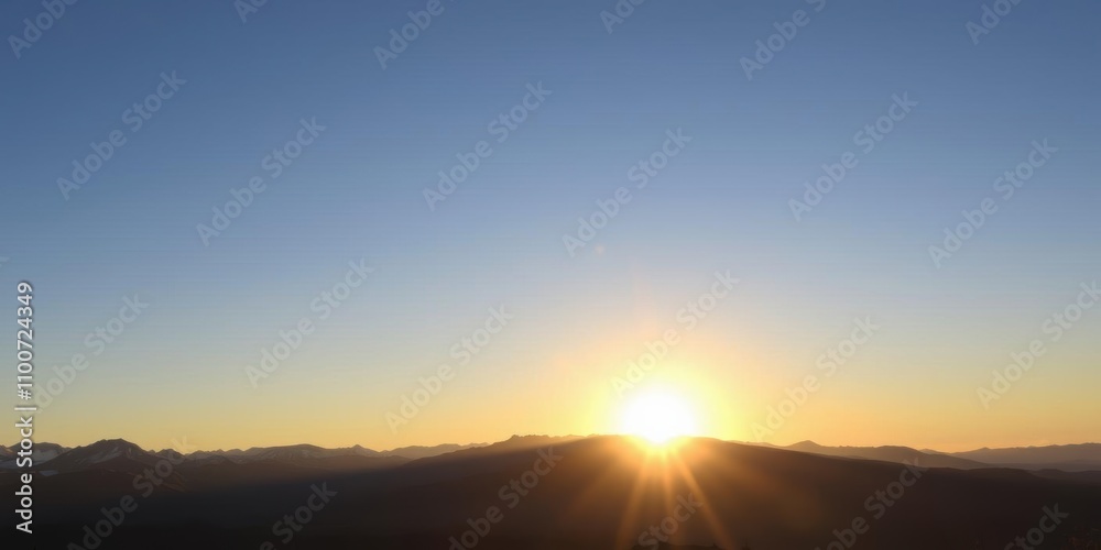 Obraz premium A stunning image of the sun rising against a backdrop of majestic mountains, casting a beautiful golden glow over the landscape, shadow, majestic
