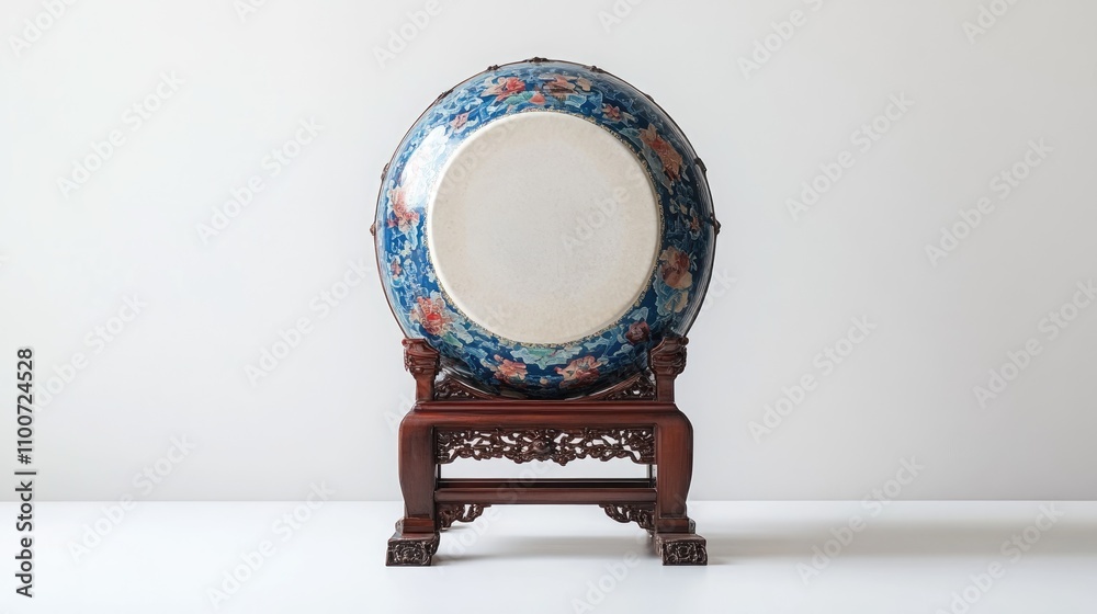 Elegant Blue Floral Porcelain Bowl on Stand Elegant Blue Floral Porcelain Bowl on Stand