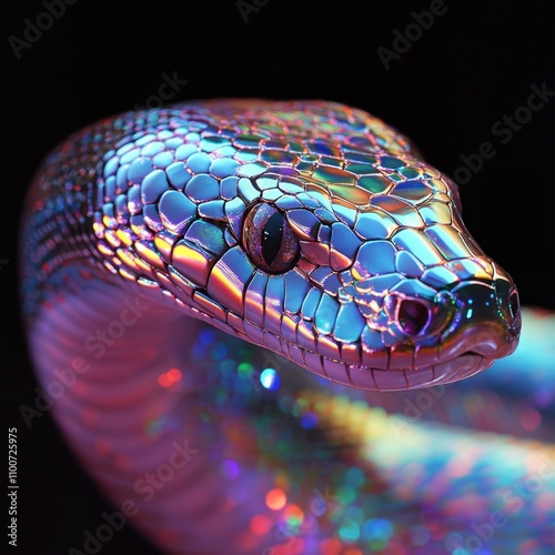 Reflective chrome snake festive wishes in nature's beauty photo