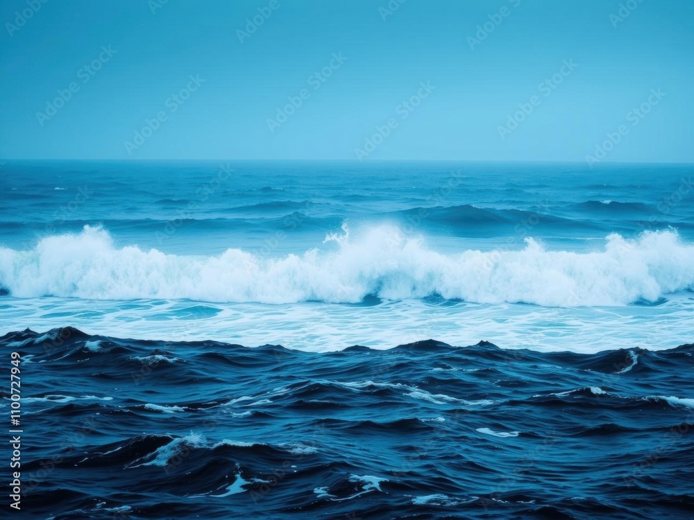 Fototapeta premium A breathtaking view of crashing waves in the vast ocean, capturing the power and beauty of nature, scenery, water