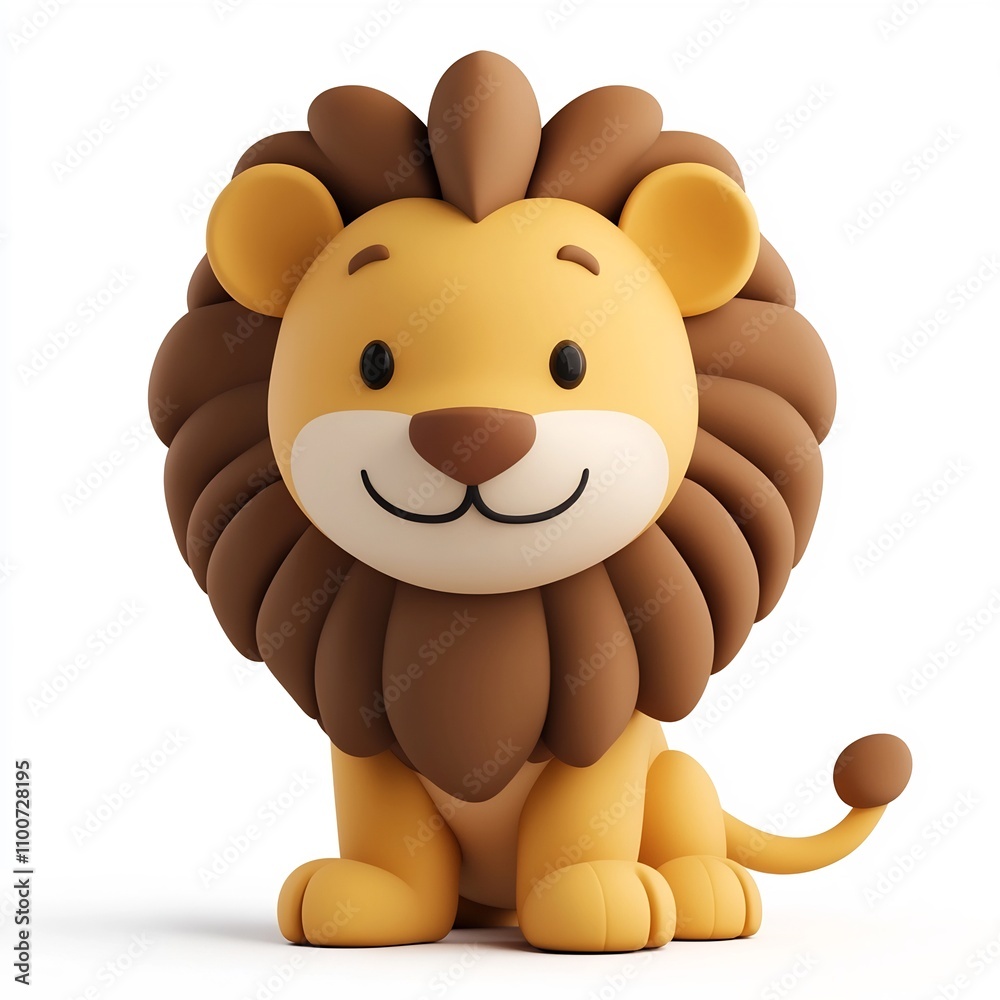 Obraz premium Cute and Minimalist 3D Cartoon Style of a Friendly Lion on White Background