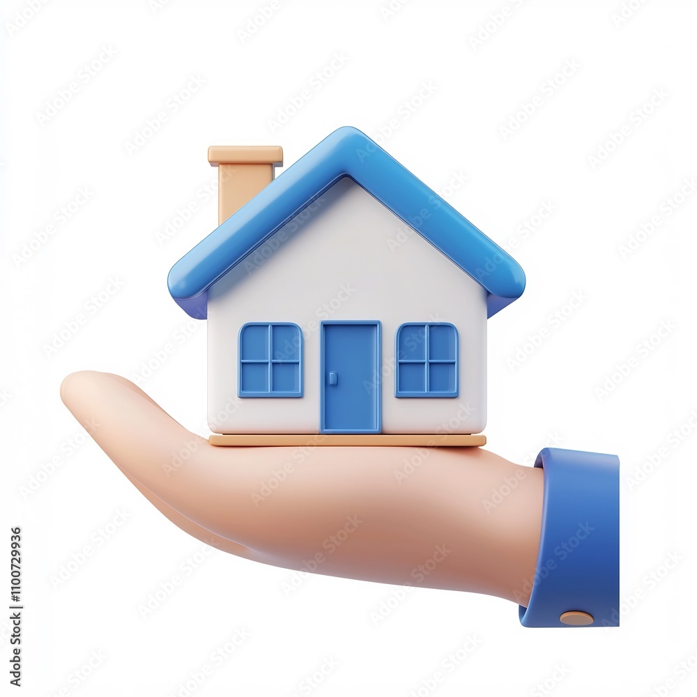 Naklejka premium Single Minimalist House Icon Held in a Corporate Handof Blue Business Suit