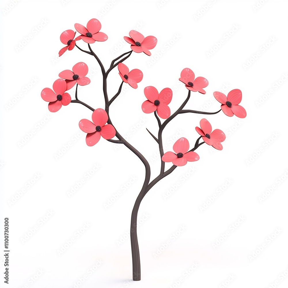 Vibrant Red Twig Dogwood Tree in Minimalist 3D Vibrant Red Twig Dogwood Tree in Minimalist 3D