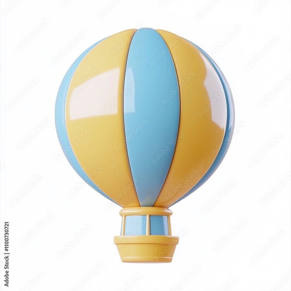Fototapeta premium Whimsical 3D Cartoon-Style Hot Air Balloon with Glossy Finish Floating in the Sky