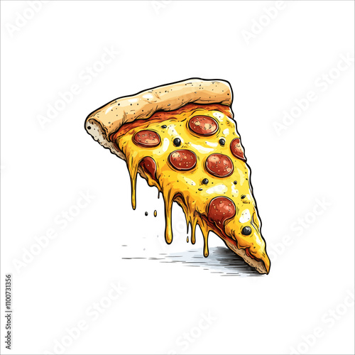 Pizza Vector illustration. Slice of pizza on a white background.
