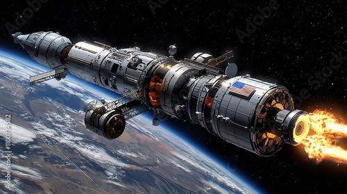 Futuristic Spacecraft Engage in Dramatic Missile Exchange Near Orbiting Space Station