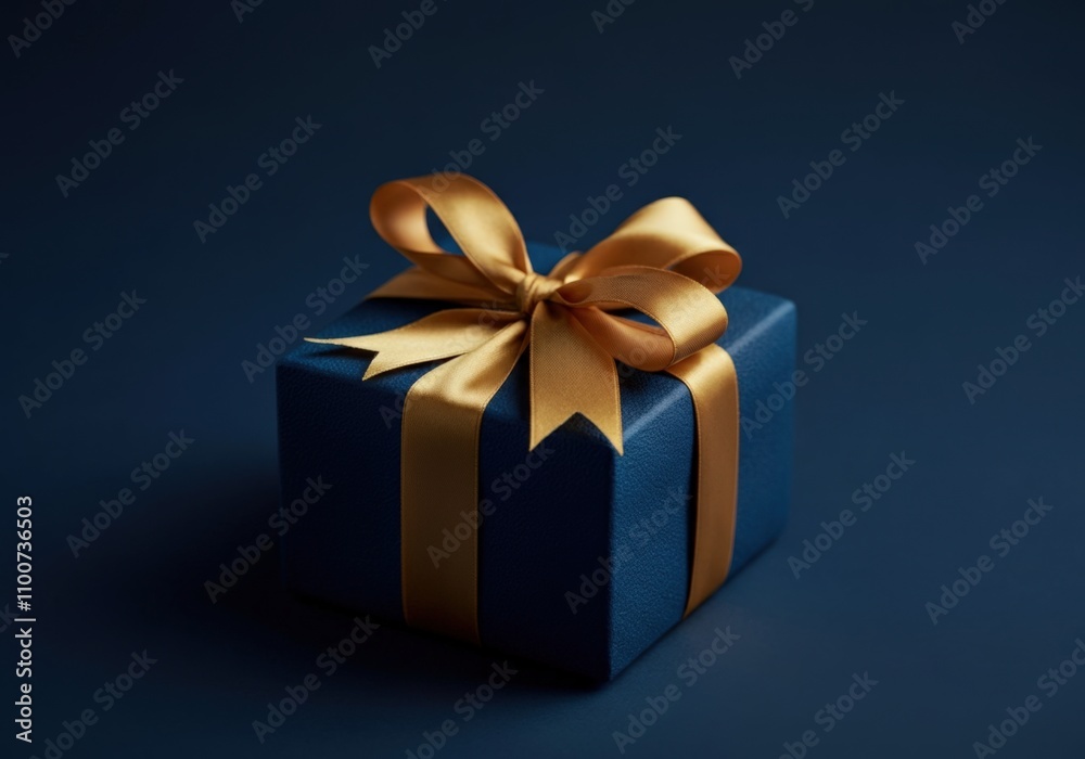 Fototapeta premium Elegant Blue Gift Box with Gold Ribbon