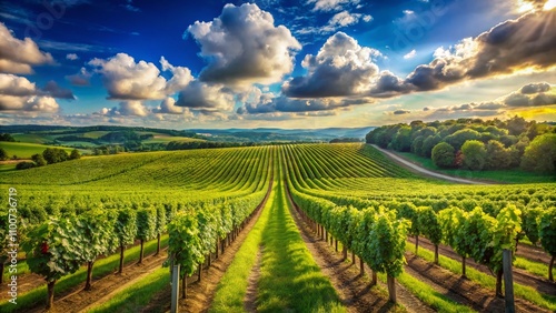 Wallpaper Mural Panoramic View of Lush Wineries with Rows of Grape Vines Under a Bright Sunny Sky, Ideal for Capturing the Essence of Vineyard Landscapes and Wine Production Torontodigital.ca