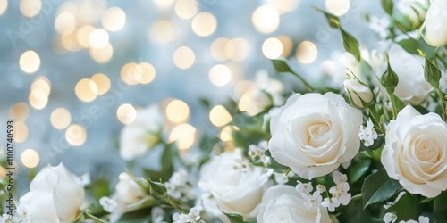 Beautiful White Roses with Soft Bokeh Background in Gentle Light