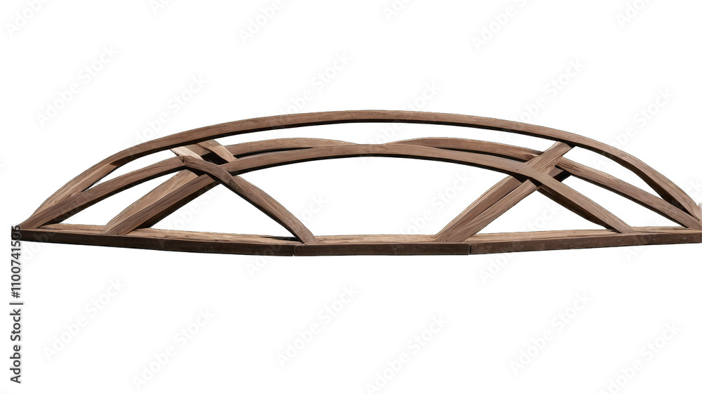 Wooden arch bridge model, intricate design, isolated on transparent background Wooden arch bridge model, intricate design, isolated on transparent background