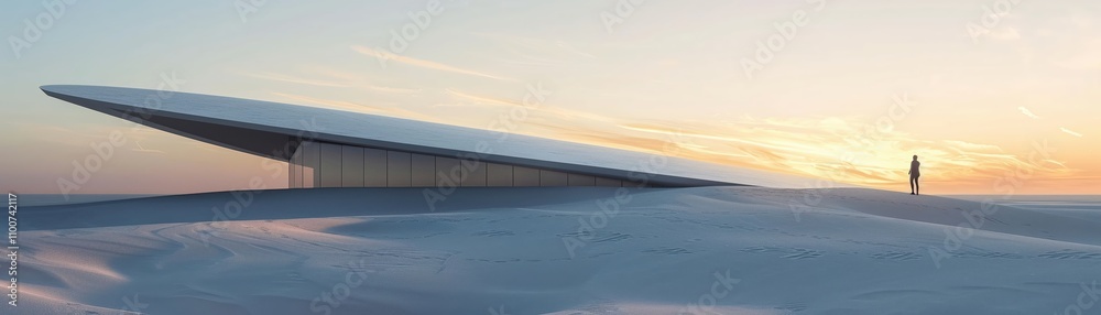 Fototapeta premium A minimalist architectural structure on a solitary dune