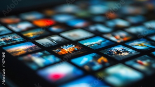 Close-up of a screen displaying a grid of diverse images.