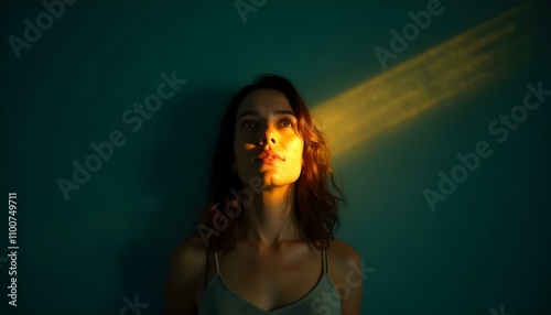 Retrato de mujer en entorno oscuro con luz entrando