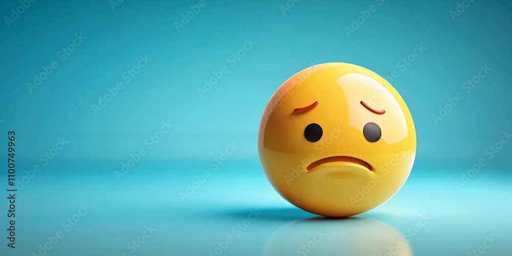 Sad Emoji Face on Light Blue Background with Copy Space for Creative Use in Digital Media and Marketing Campaigns Sad Emoji Face on Light Blue Background with Copy Space for Creative Use in Digital Media and Marketing Campaigns