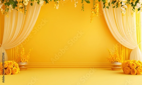 yellow theme indian wedding background, Generative AI photo