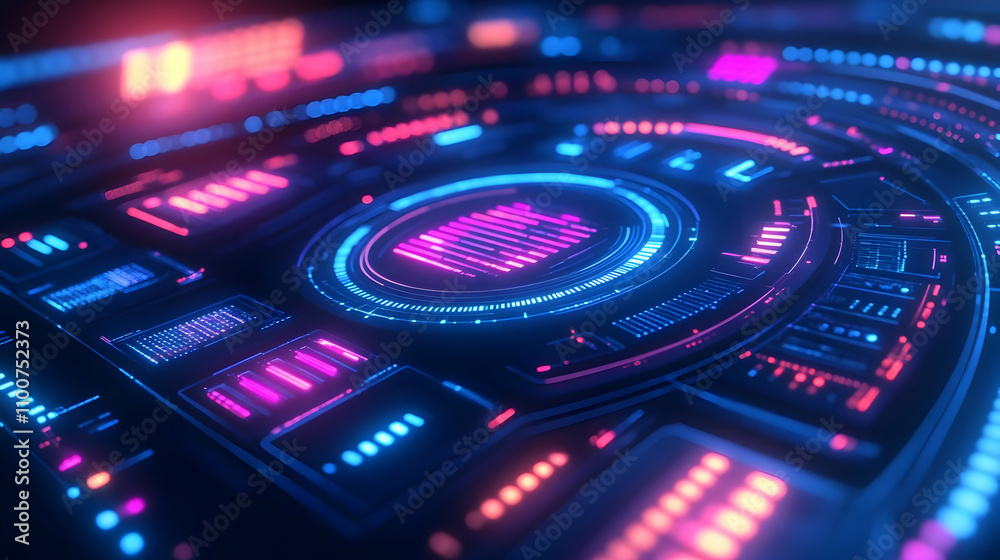 Obraz premium Neon Tech HUD 3D Illustration