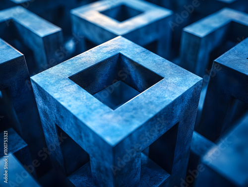 Blue Metal Cubes 3D Illustration