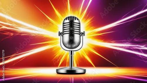 microphone set alone against a vibrant backdrop photo