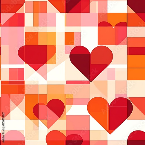 Valentine theme Seamless patterns, Vibrant Geometric Heart Patterns in Bold Red Shades