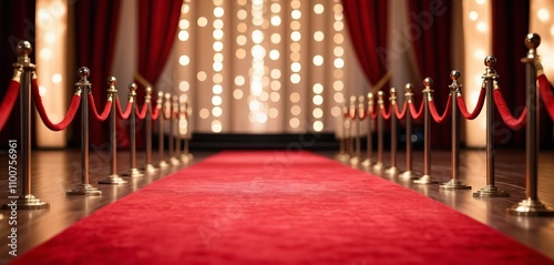 Red carpet stage with spotlight, theater setting photo