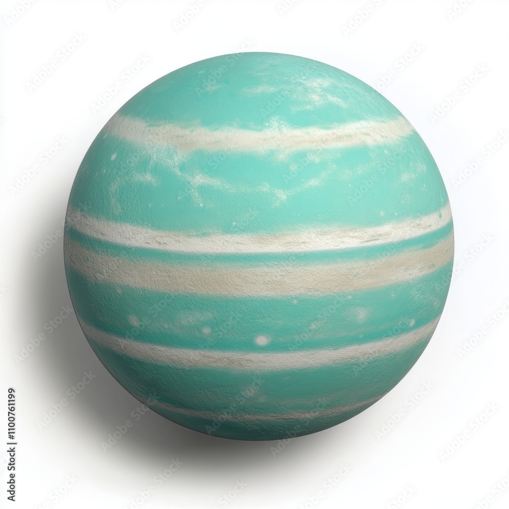 Teal planet with white stripes and texture, isolated on white background. Teal planet with white stripes and texture, isolated on white background.