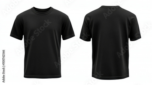 Black t shirt mockup showcasing front and back views on white background. Ideal for apparel design and branding projects