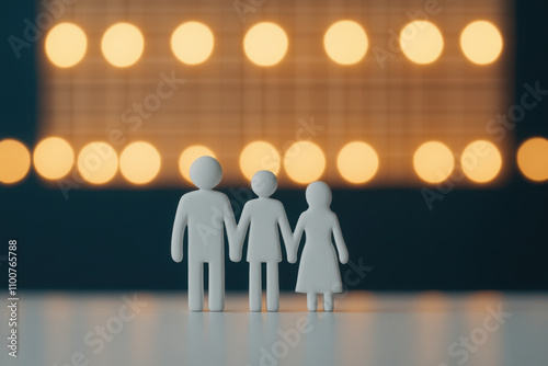 Family figures reaching toward glowing background, symbolizing unity and connection. This evokes warmth and togetherness, perfect for family oriented themes photo