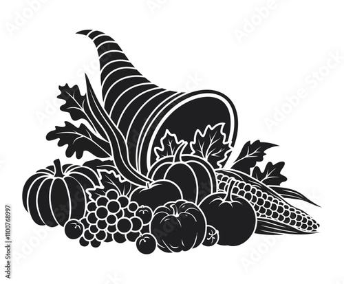 Cornucopia Silhouette Vector Template for Thanksgiving Design