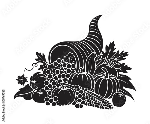 Elegant Harvest Silhouette Vector Template with Pumpkins and Corn