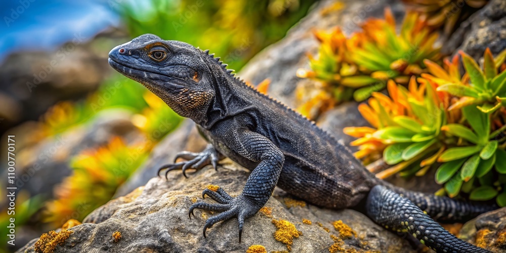 Fototapeta premium Stunning Aerial Drone Photography Capturing the Unique Habitats of Black Lizards in Their Natural Environment Surrounded by Lush Greenery and Vibrant Landscapes