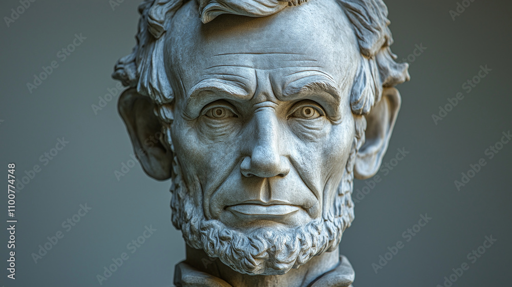 Obraz premium Statue of Abraham Lincoln � Lincoln Memorial with visitors or wreaths for commemoration, Presidents' Day,