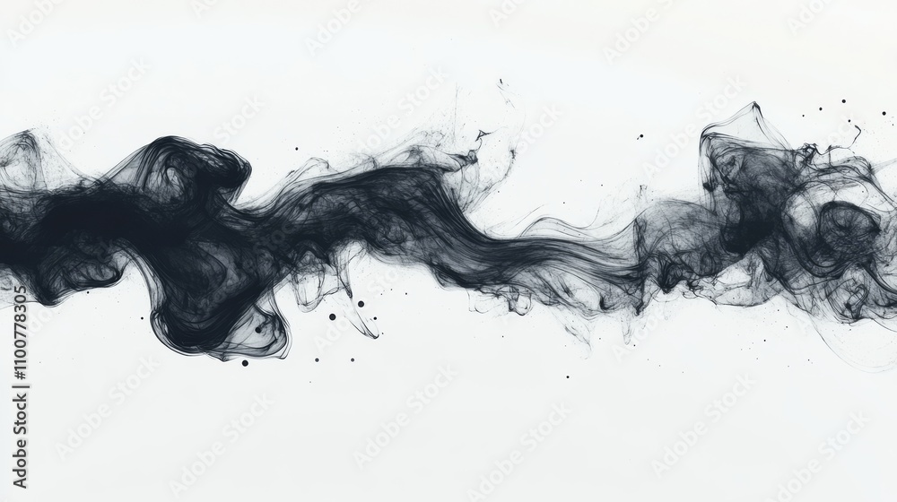 Fototapeta premium An illustration of wisps of black smoke floating across the screen on a white background