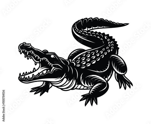 Open-Mouthed Crocodile Silhouette Vector Template in Aggressive Stance