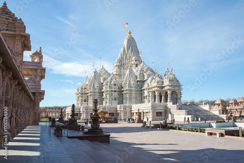 ROBBINSVILLE, NJ - JUL 28: The Akshardham temple in Robbinsville, New Jersey, as seen on  November  15, 2024. It is the largest Hindu temple in the world in terms of acreage.