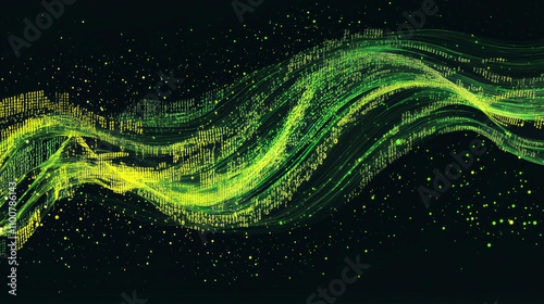 Flowing stream of binary code in green and yellow hues, representing data transfer and technology



